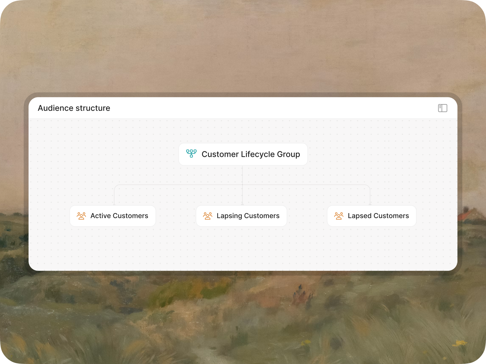 Audience structure diagram: a Customer Lifecycle Group containing Active, Lapsing and Lapsed Customers
